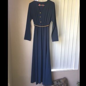 Dark Blue Abaya/Modest Dress with Golden belt